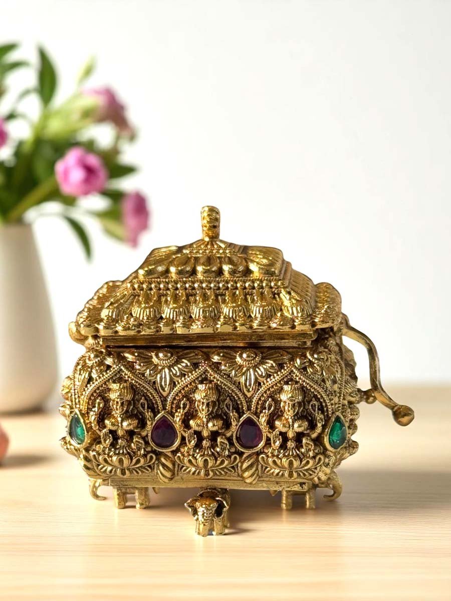 Intricately Crafted Premium Brass Kumkum Box