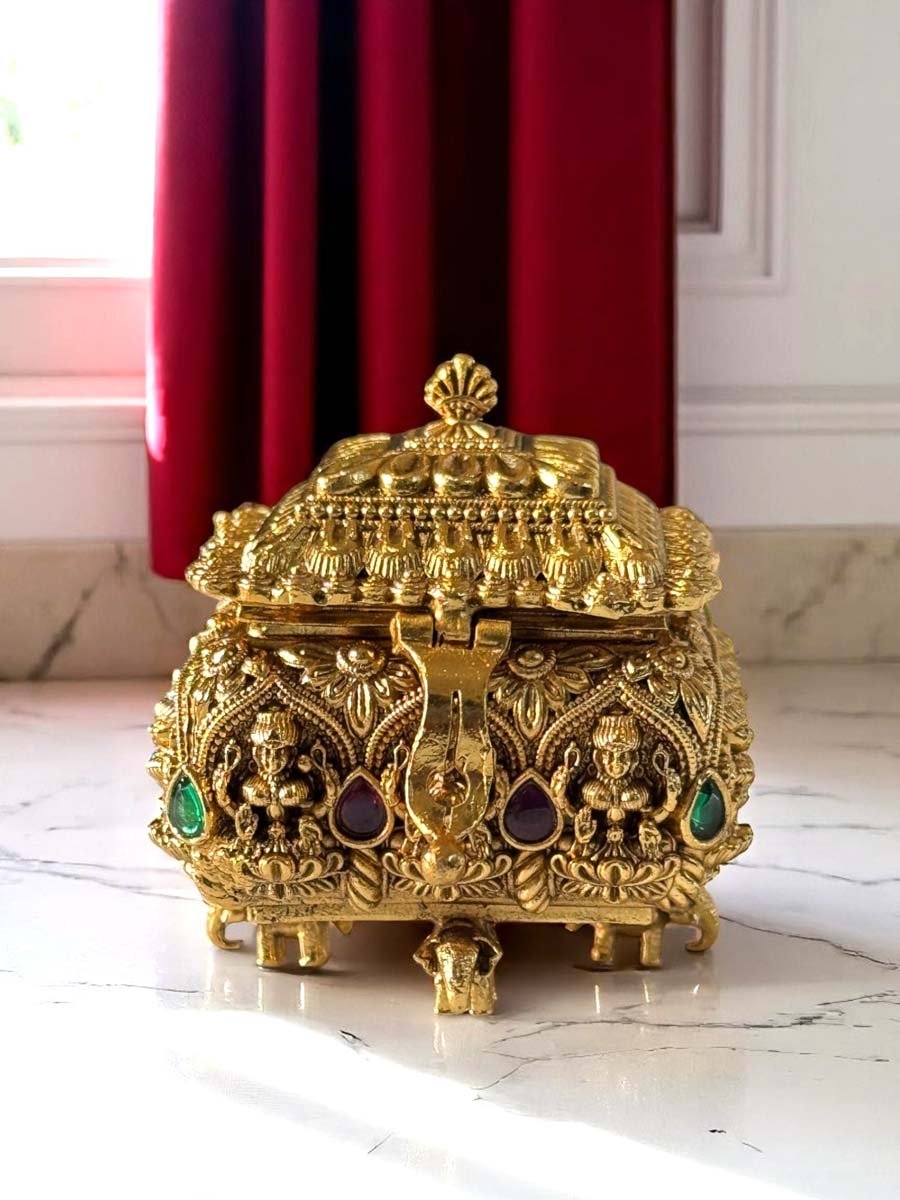 Intricately Crafted Premium Brass Kumkum Box