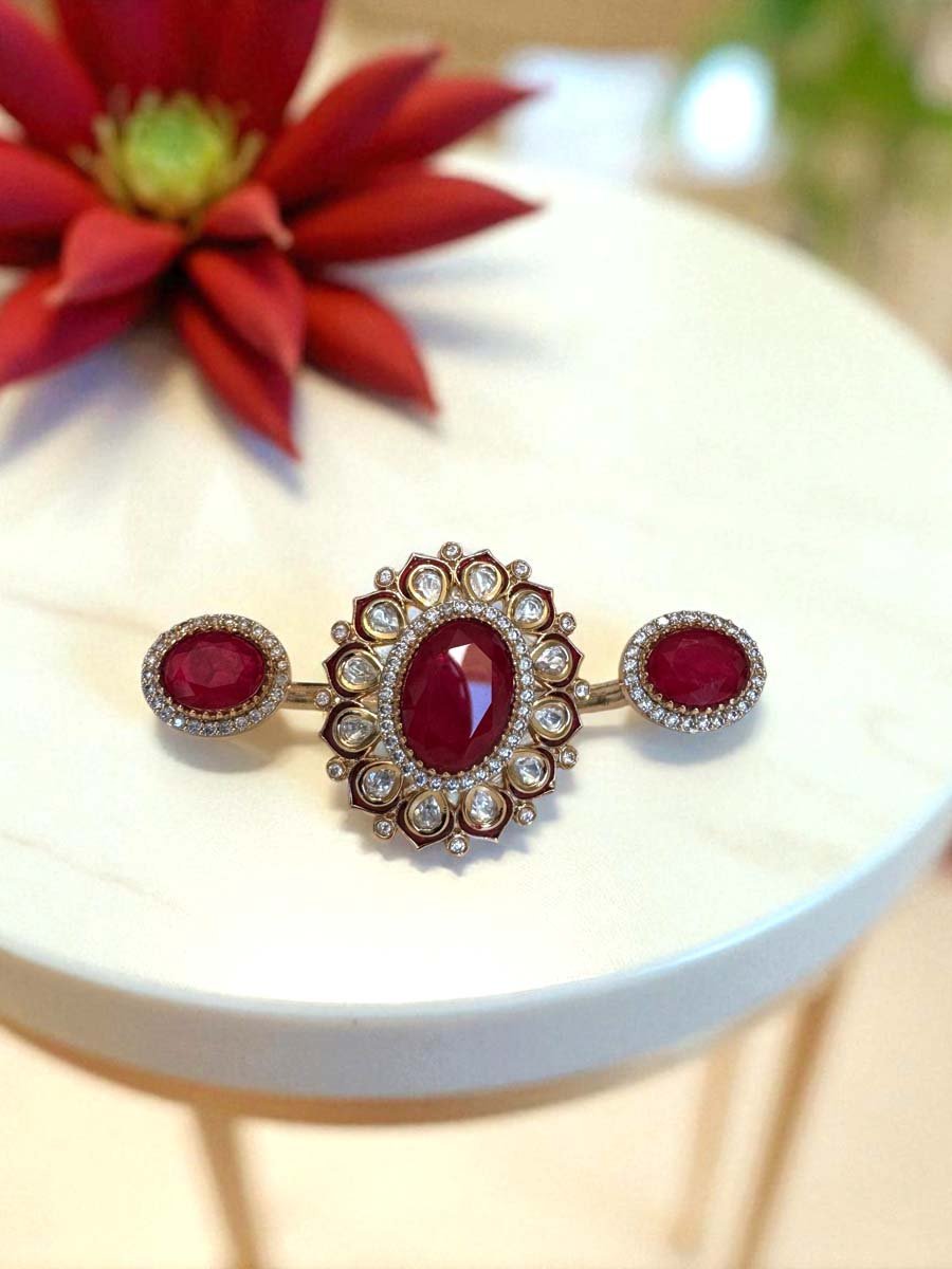 Premium Moissanite Kundan Duo Finger Ring