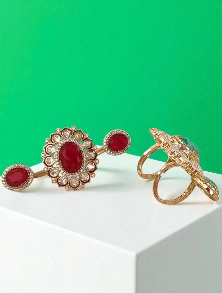 Premium Moissanite Kundan Duo Finger Ring