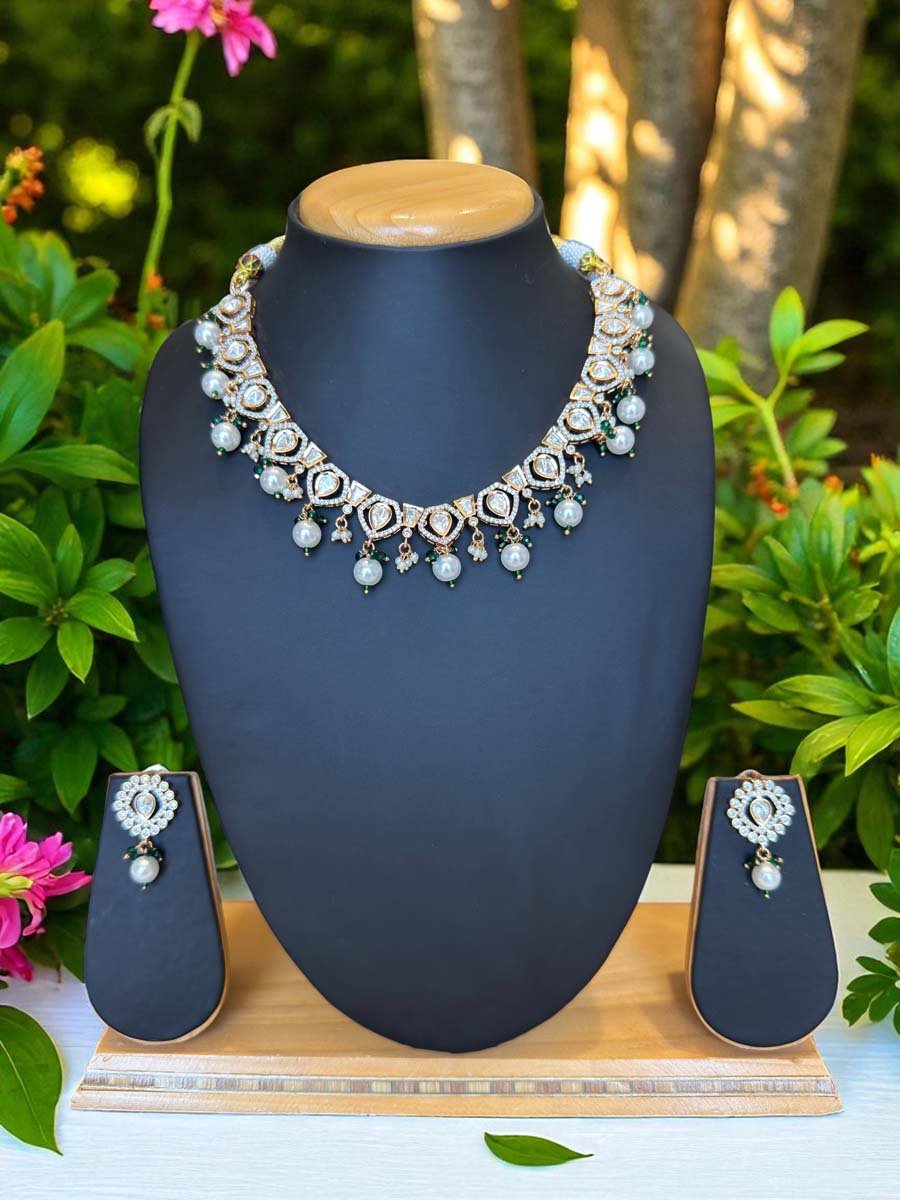 Bollywood Inspired Moissanite Kundan Necklace Set