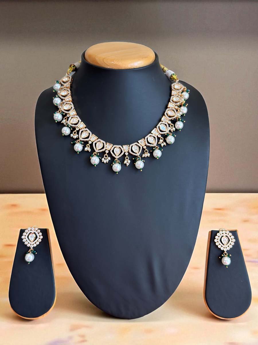 Bollywood Inspired Moissanite Kundan Necklace Set