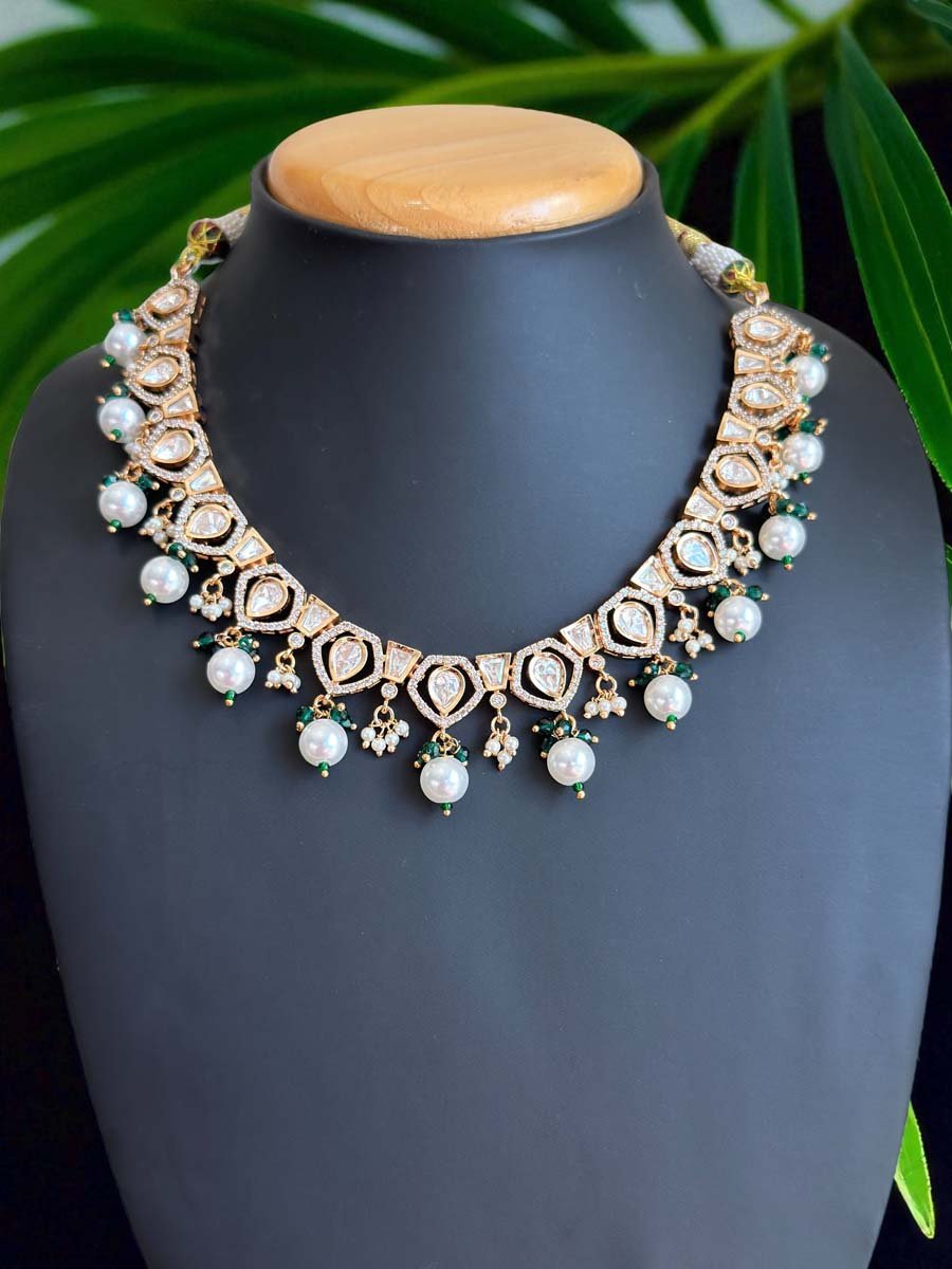Bollywood Inspired Moissanite Kundan Necklace Set