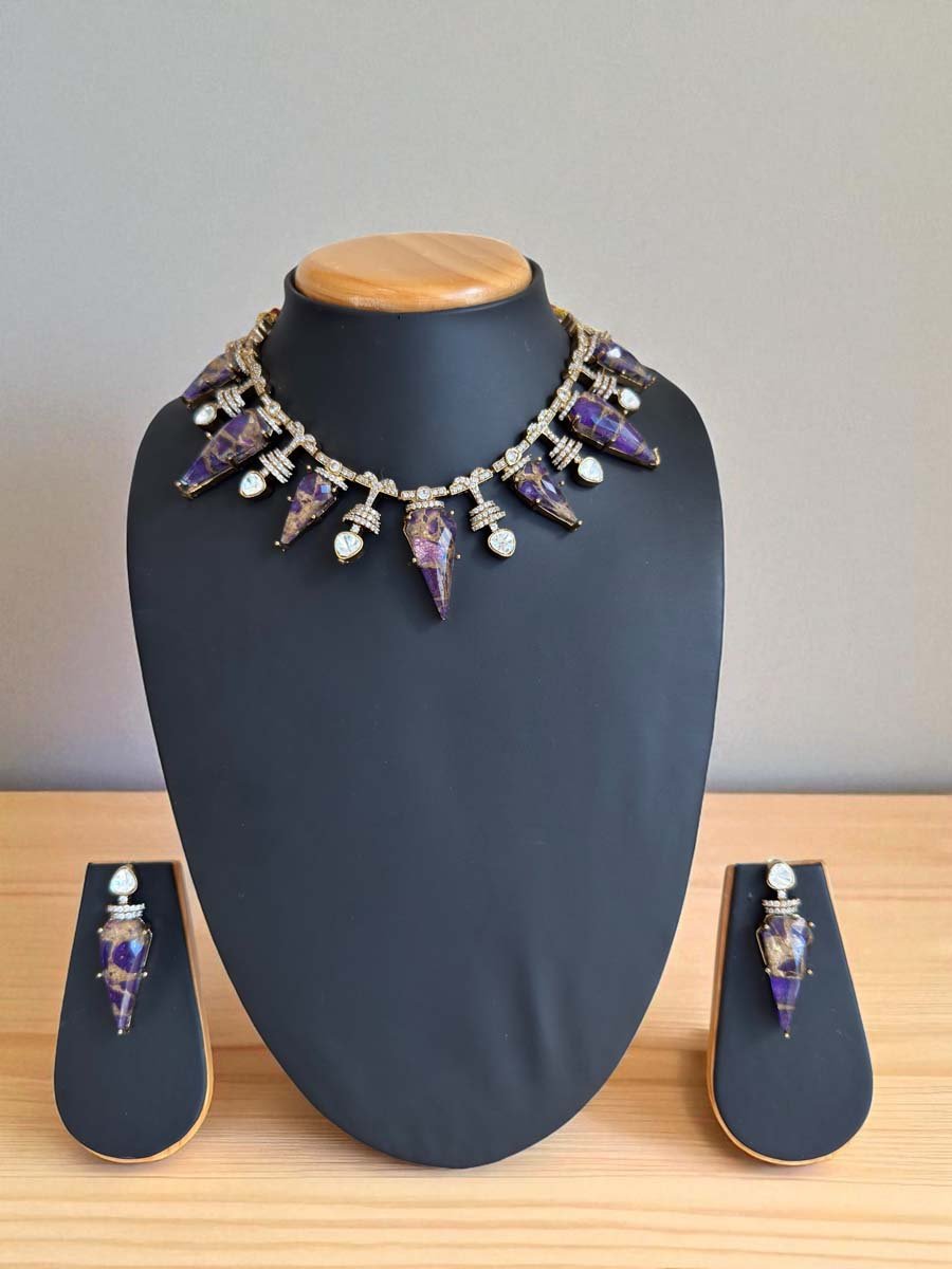 Gorgeous Marble Stones CZ Necklace Set