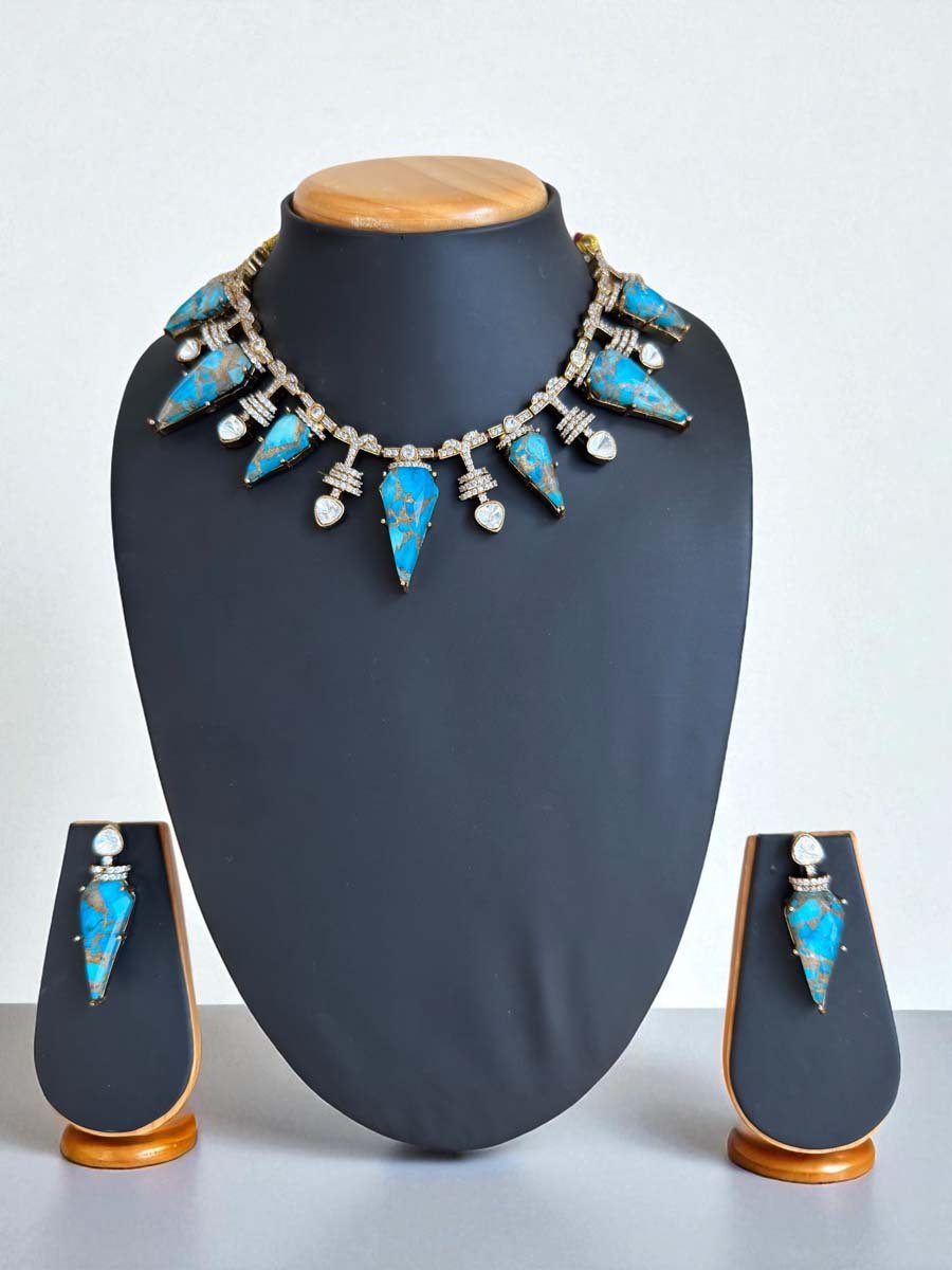 Gorgeous Marble Stones CZ Necklace Set