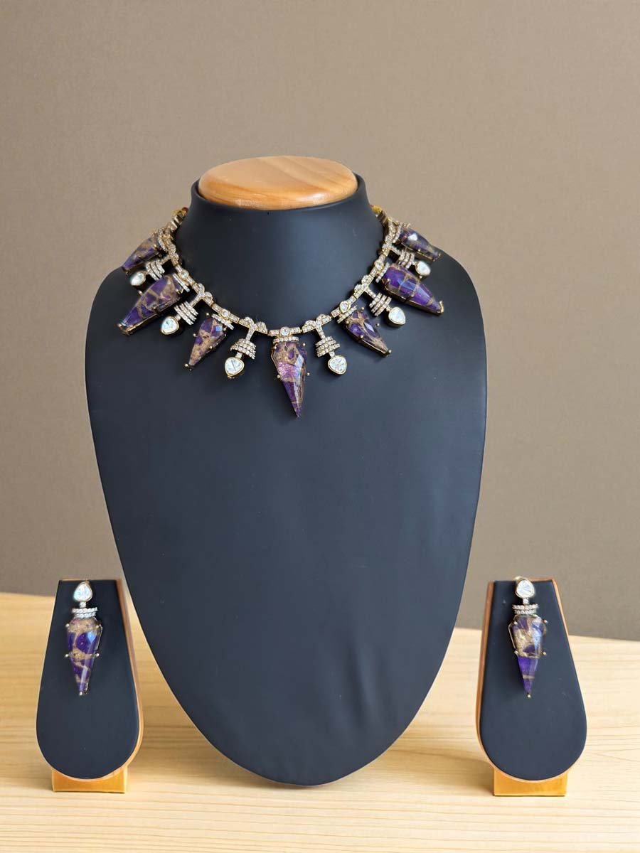 Gorgeous Marble Stones CZ Necklace Set