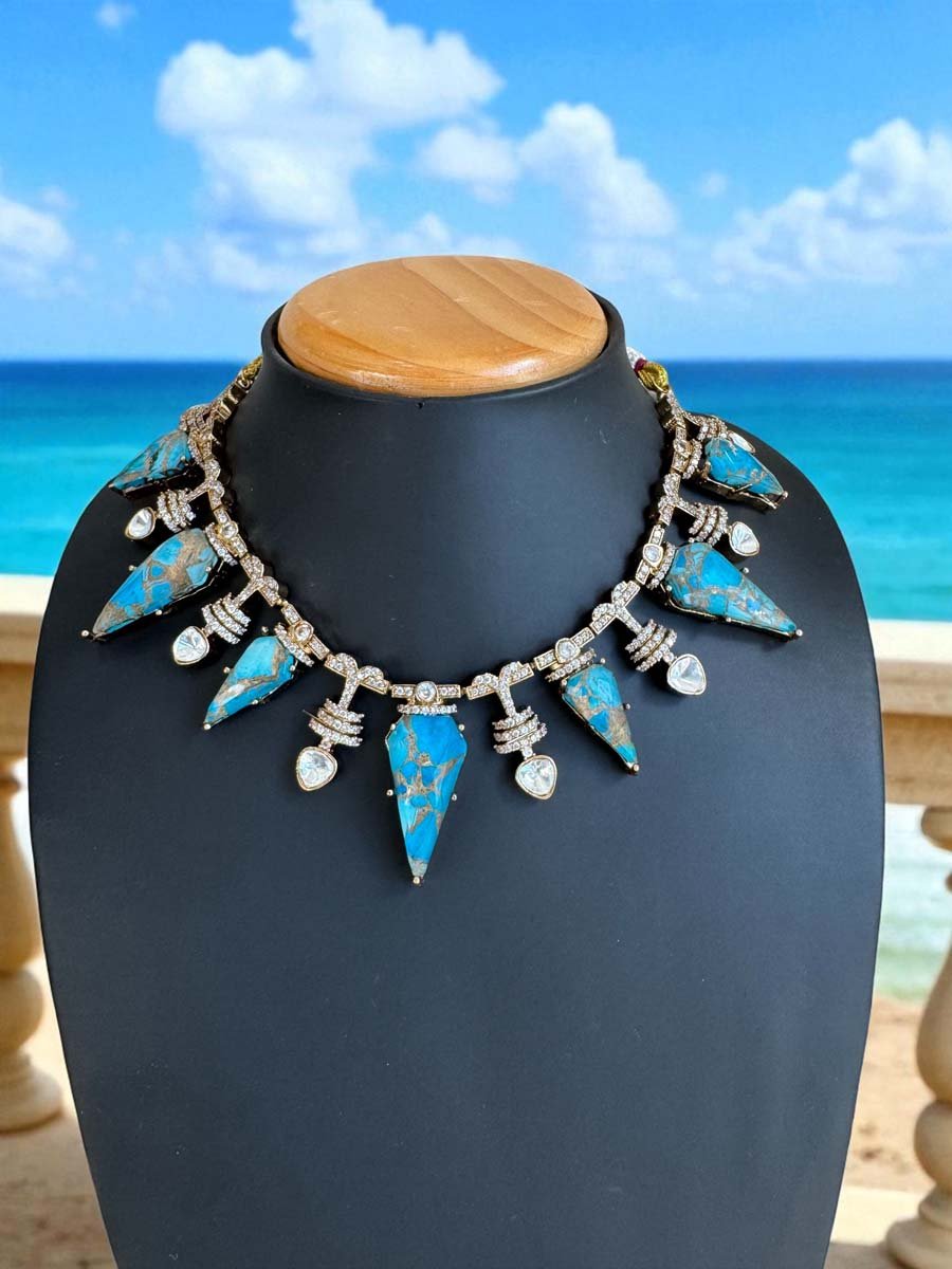 Gorgeous Marble Stones CZ Necklace Set