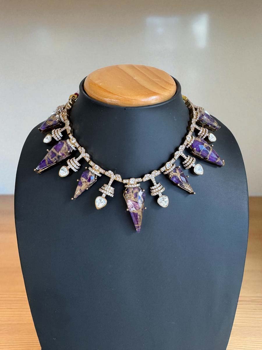 Gorgeous Marble Stones CZ Necklace Set