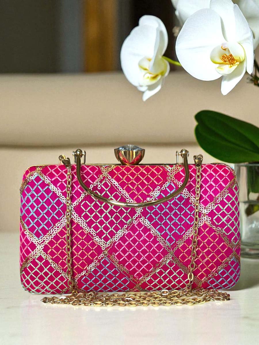 Vibrant Color Geometric Design Clutch Bag
