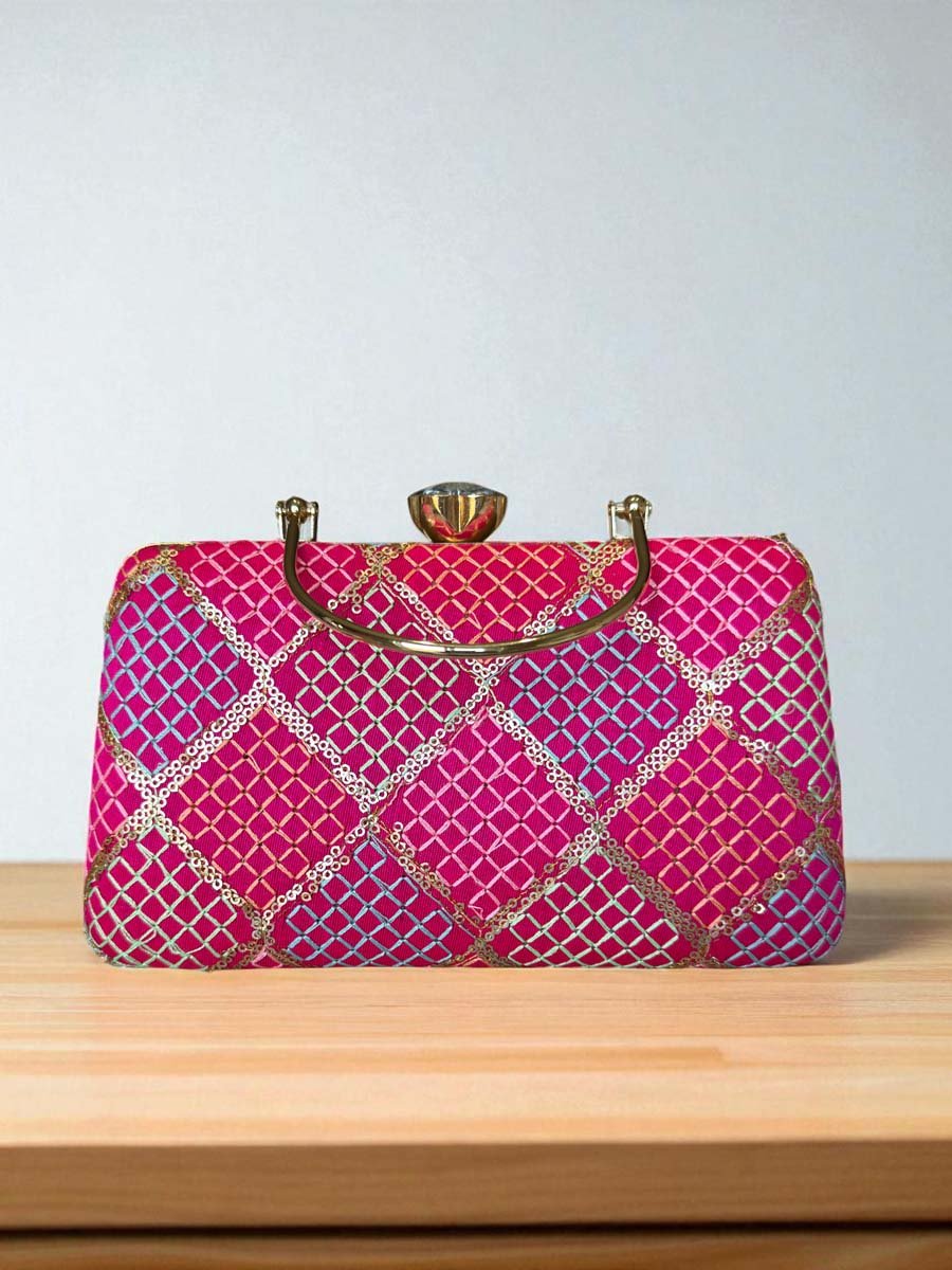 Vibrant Color Geometric Design Clutch Bag