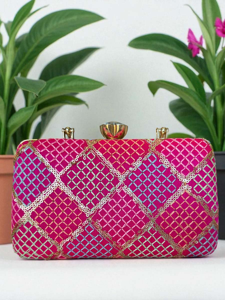 Vibrant Color Geometric Design Clutch Bag