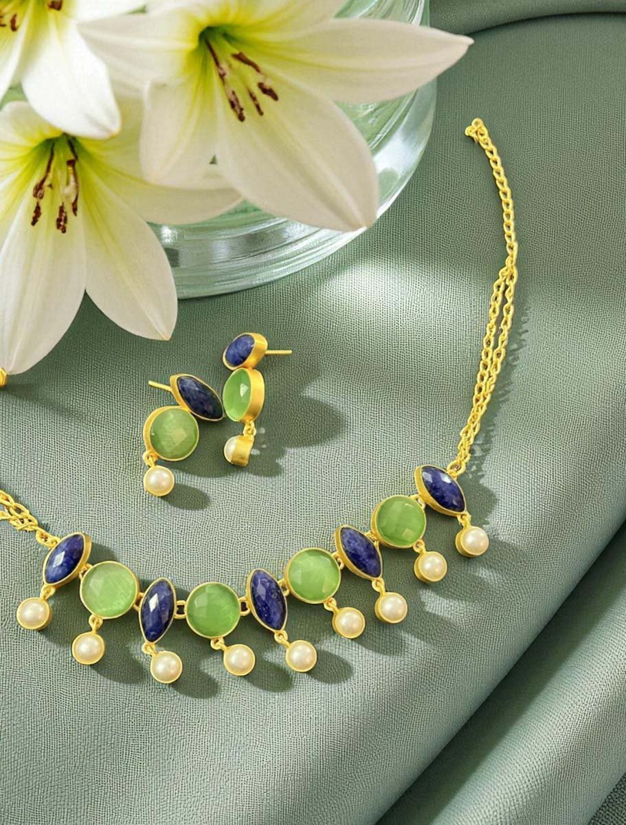 Vibrant Blue Lava and MOP Necklace Set