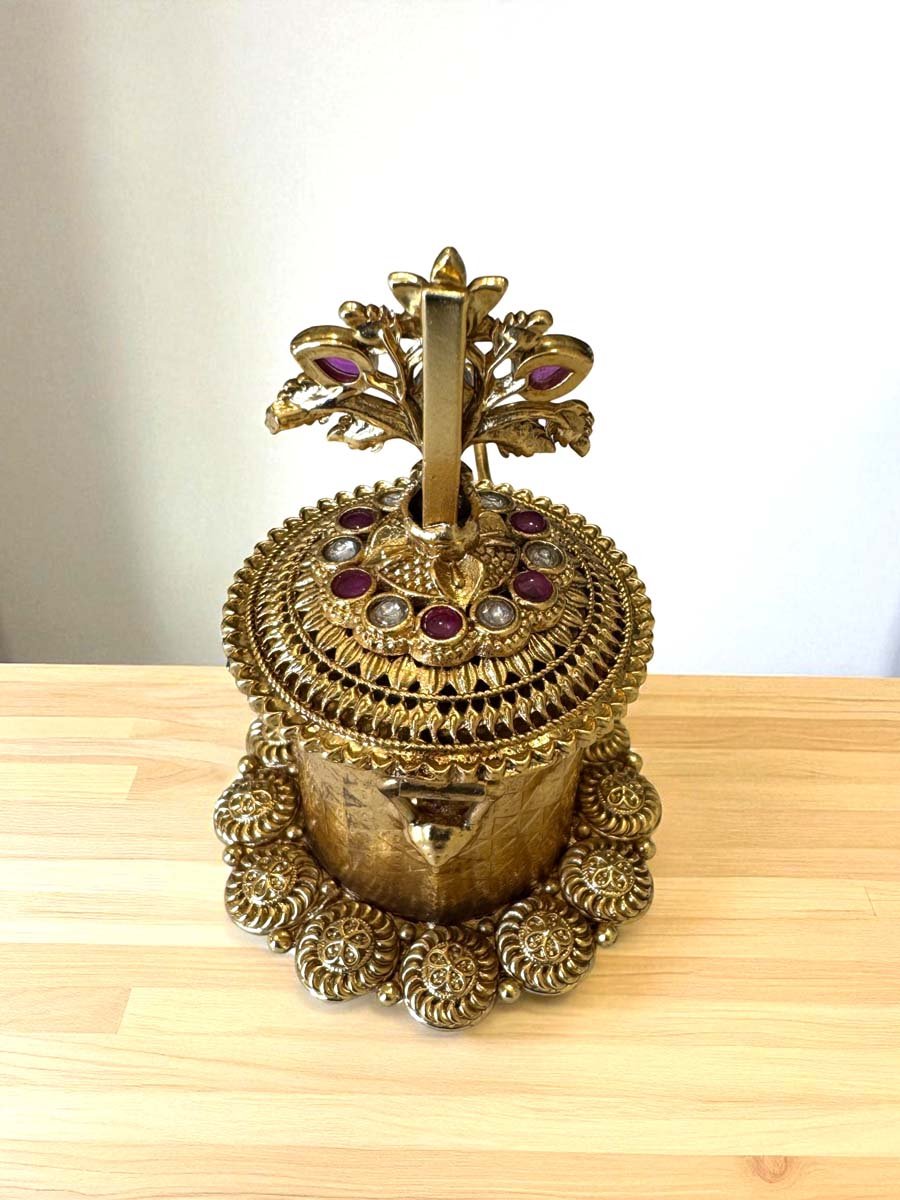 Intricate Carving Gold Plated Kumkum Box