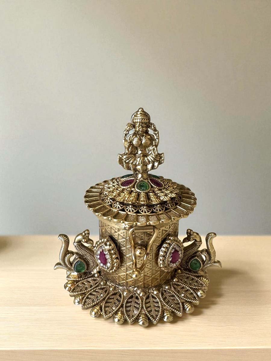 Antique Finish Laxmi Ji Kumkum Dabbi
