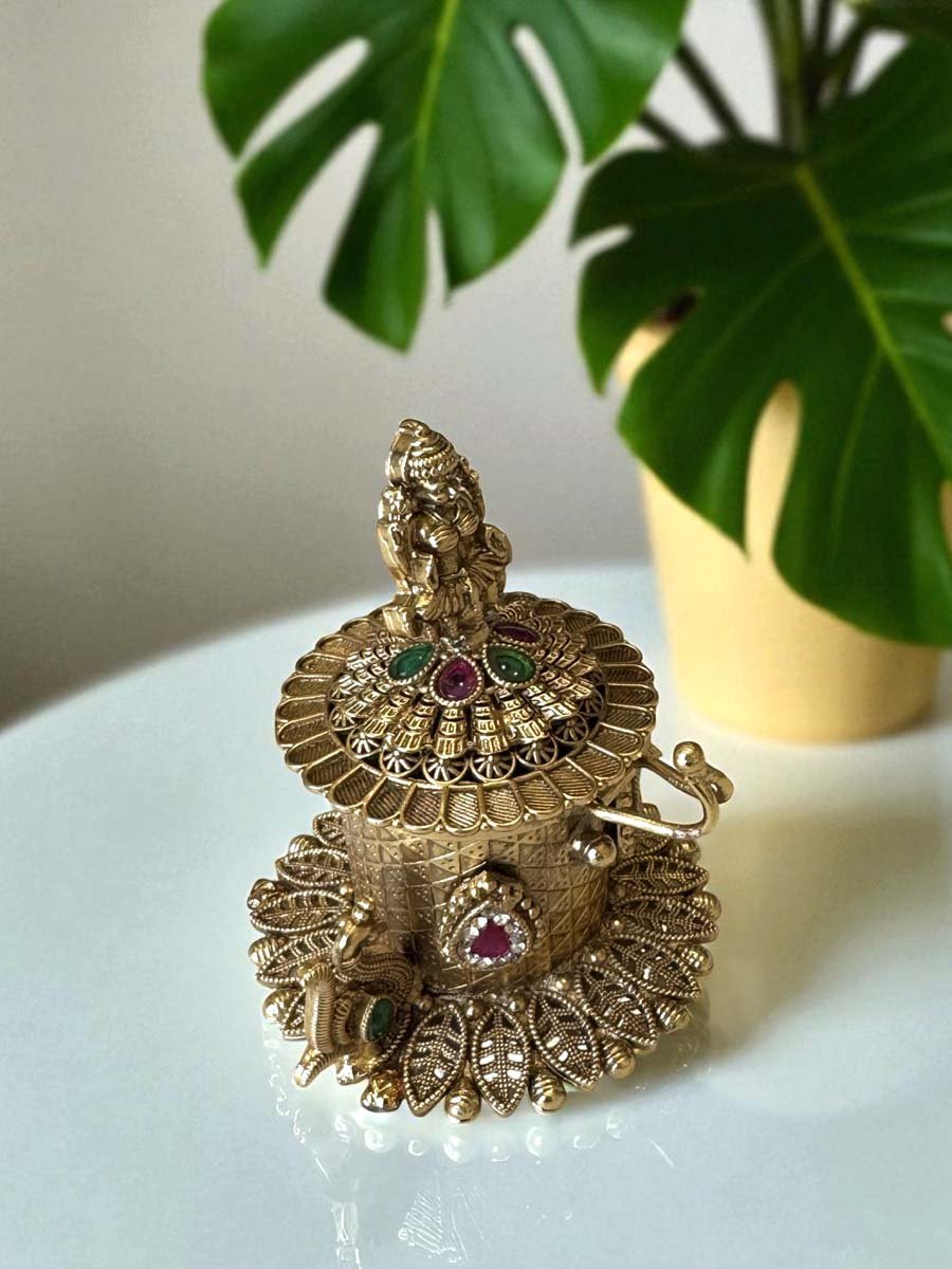 Antique Finish Laxmi Ji Kumkum Dabbi
