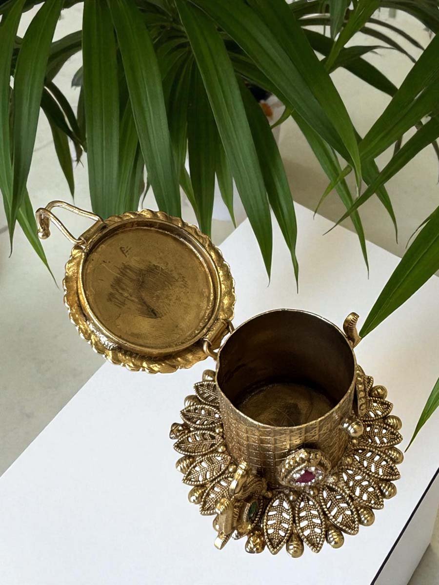 Antique Finish Laxmi Ji Kumkum Dabbi