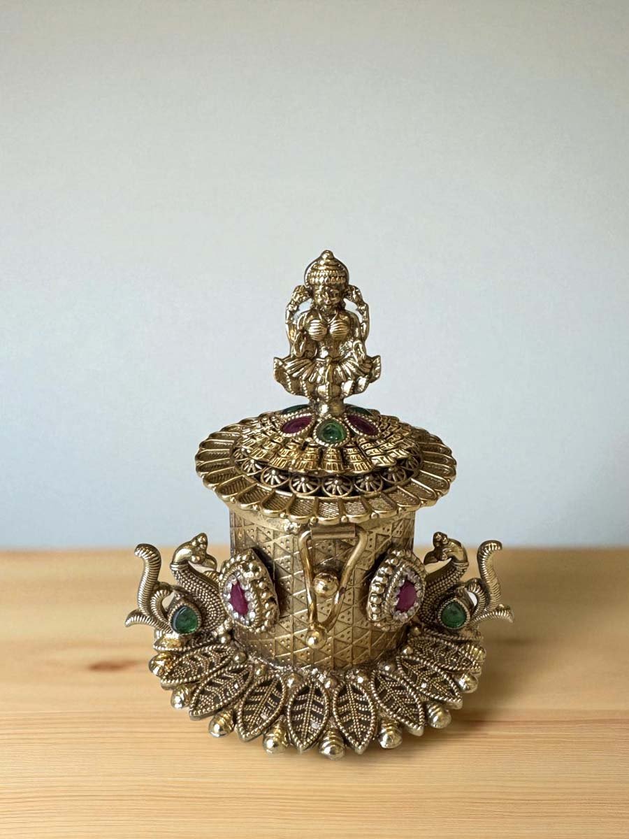 Antique Finish Laxmi Ji Kumkum Dabbi