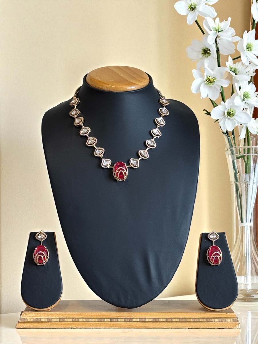 Celebrity Inspired Moissanite Kundan Necklace Set