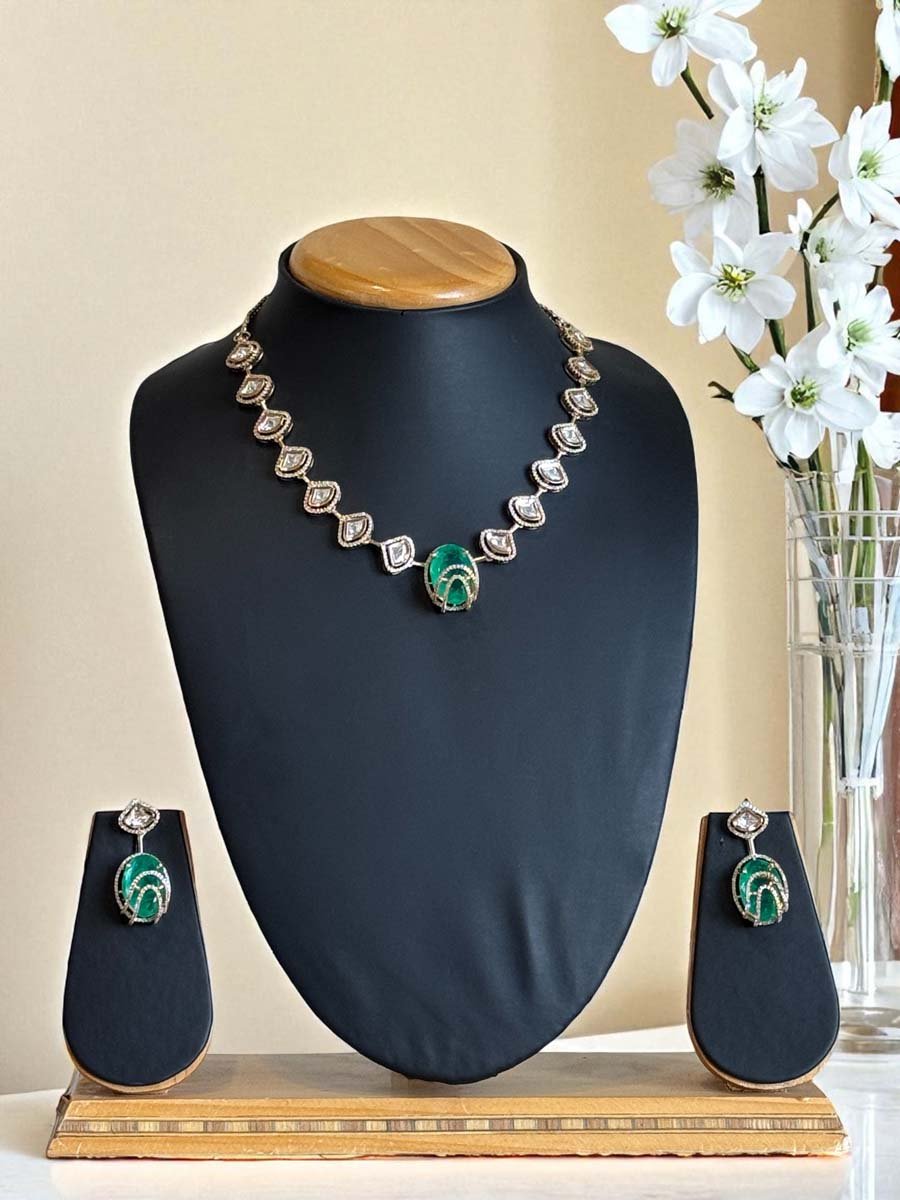 Celebrity Inspired Moissanite Kundan Necklace Set