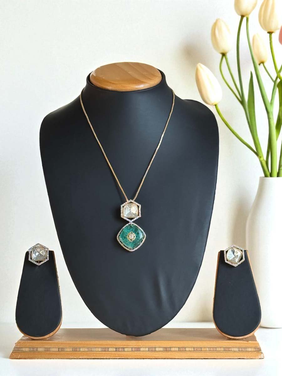 Moissanite Polki Pendant Necklace Set