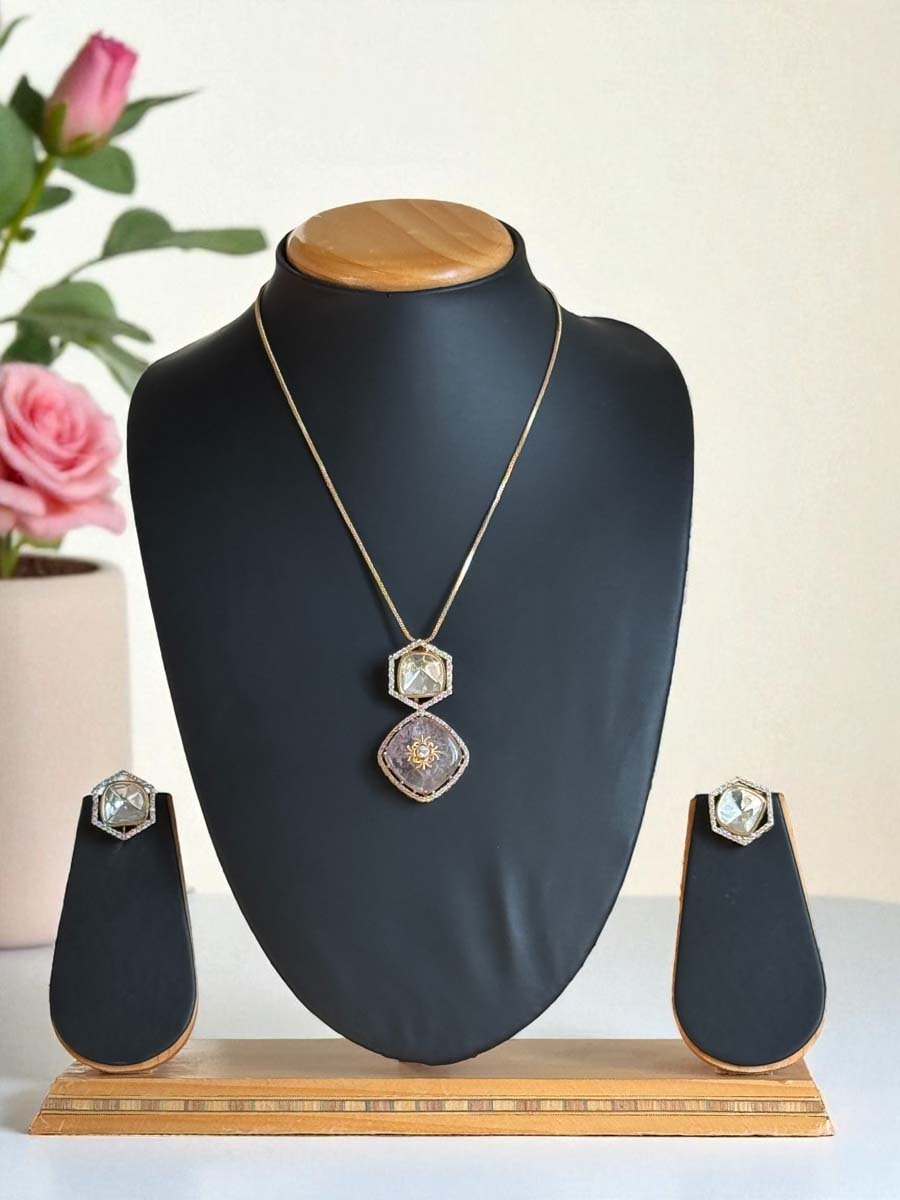 Moissanite Polki Pendant Necklace Set
