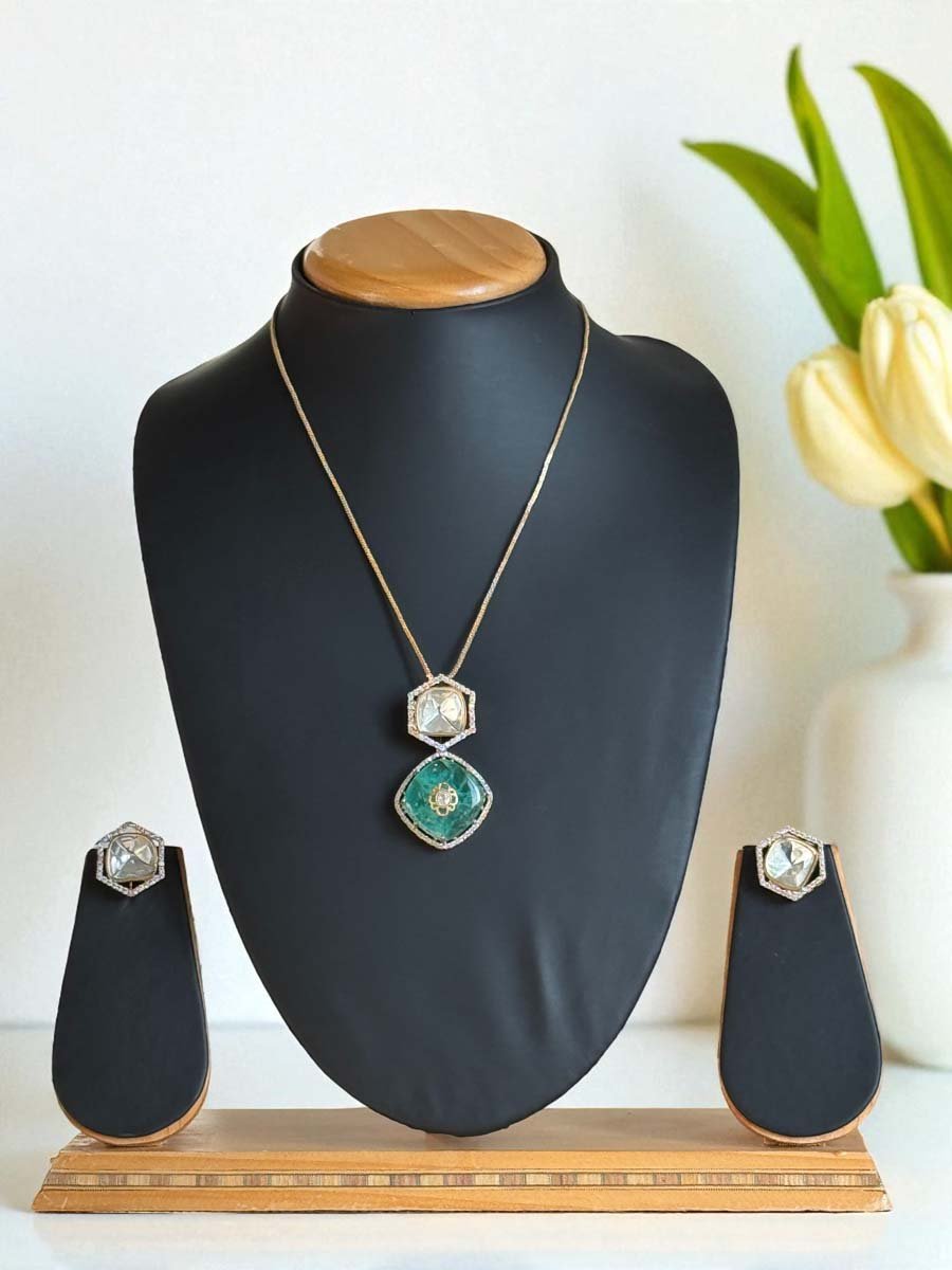 Moissanite Polki Pendant Necklace Set