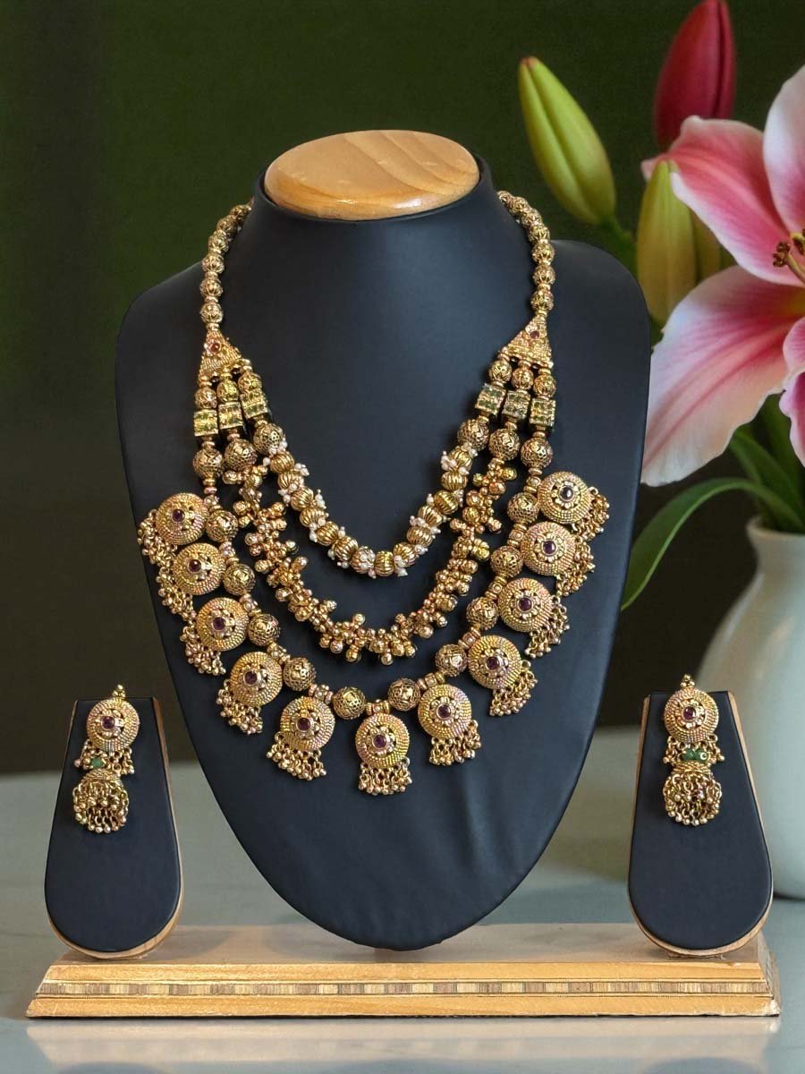 3 Layers Antique Gold Finish Necklace Set