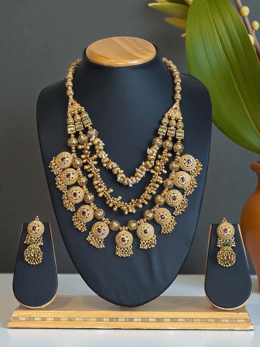 3 Layers Antique Gold Finish Necklace Set