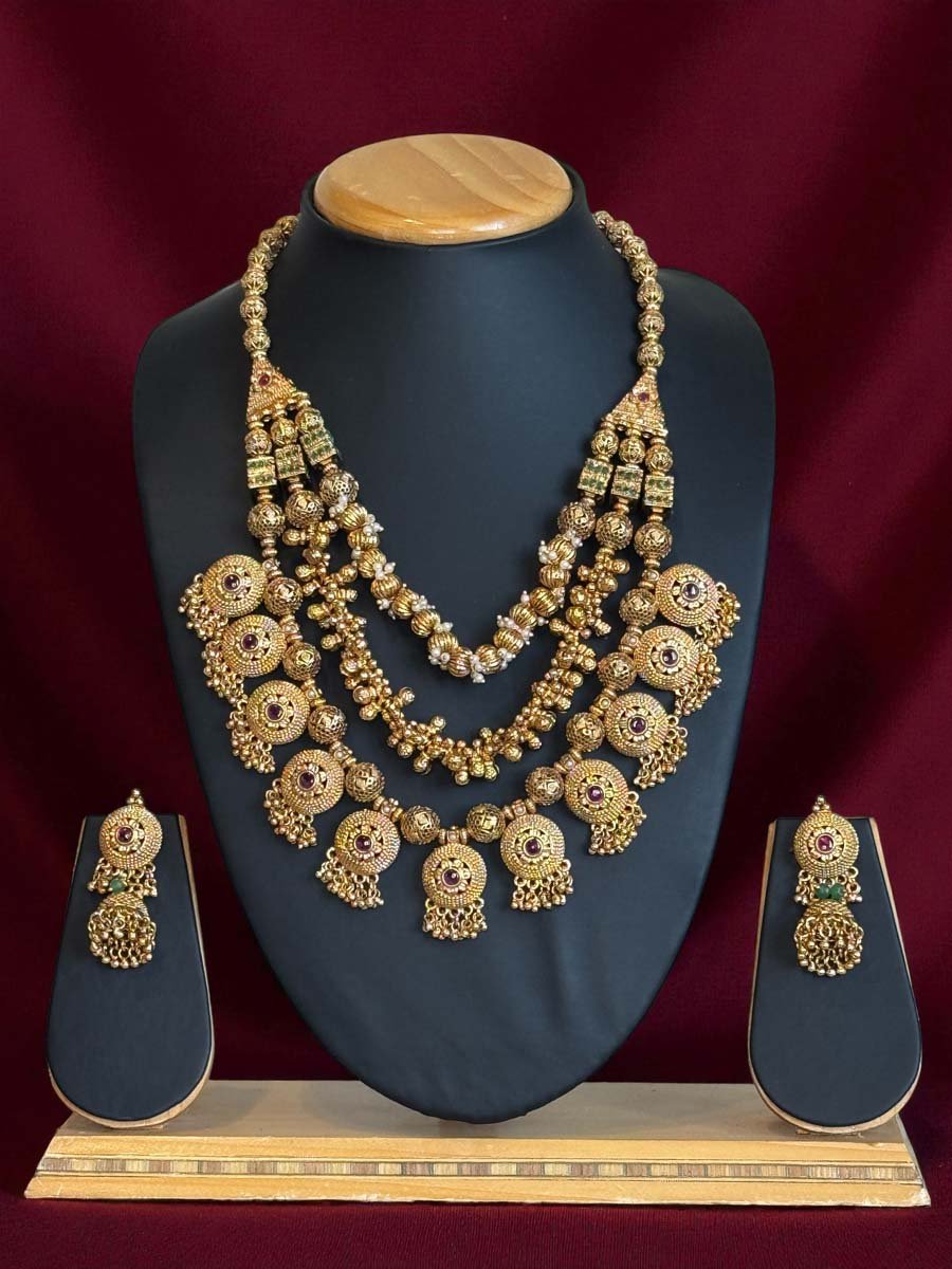 3 Layers Antique Gold Finish Necklace Set
