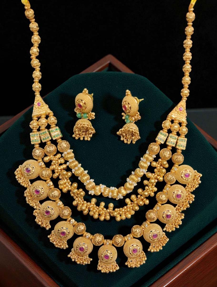 3 Layers Antique Gold Finish Necklace Set