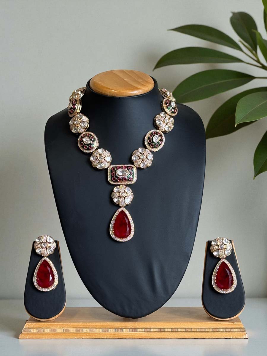 Premium Moissanite Meenakari Necklace Set