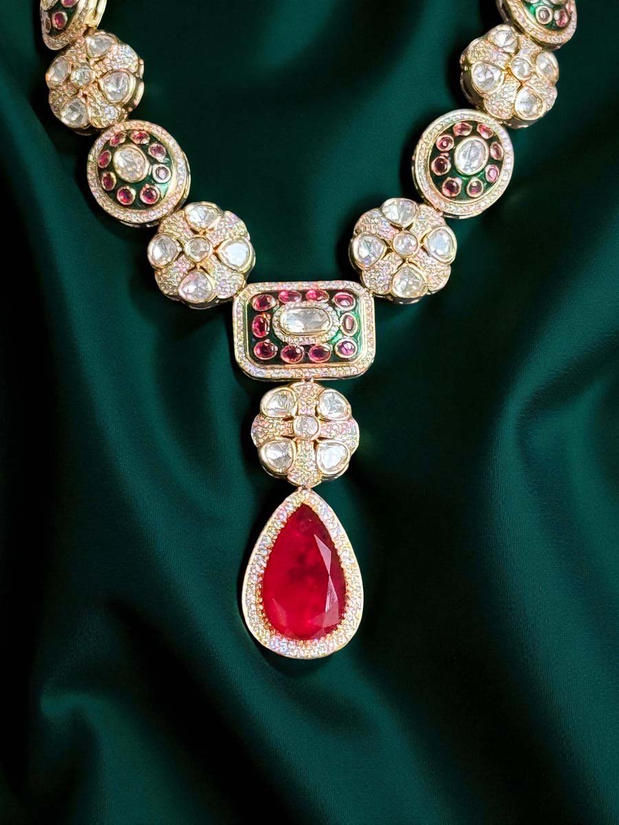 Premium Moissanite Meenakari Necklace Set