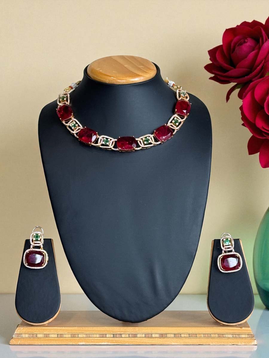 Bollywood Inspired Monalisa CZ Necklace Set
