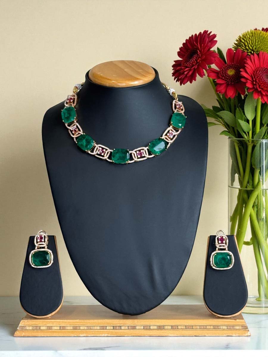 Bollywood Inspired Monalisa CZ Necklace Set
