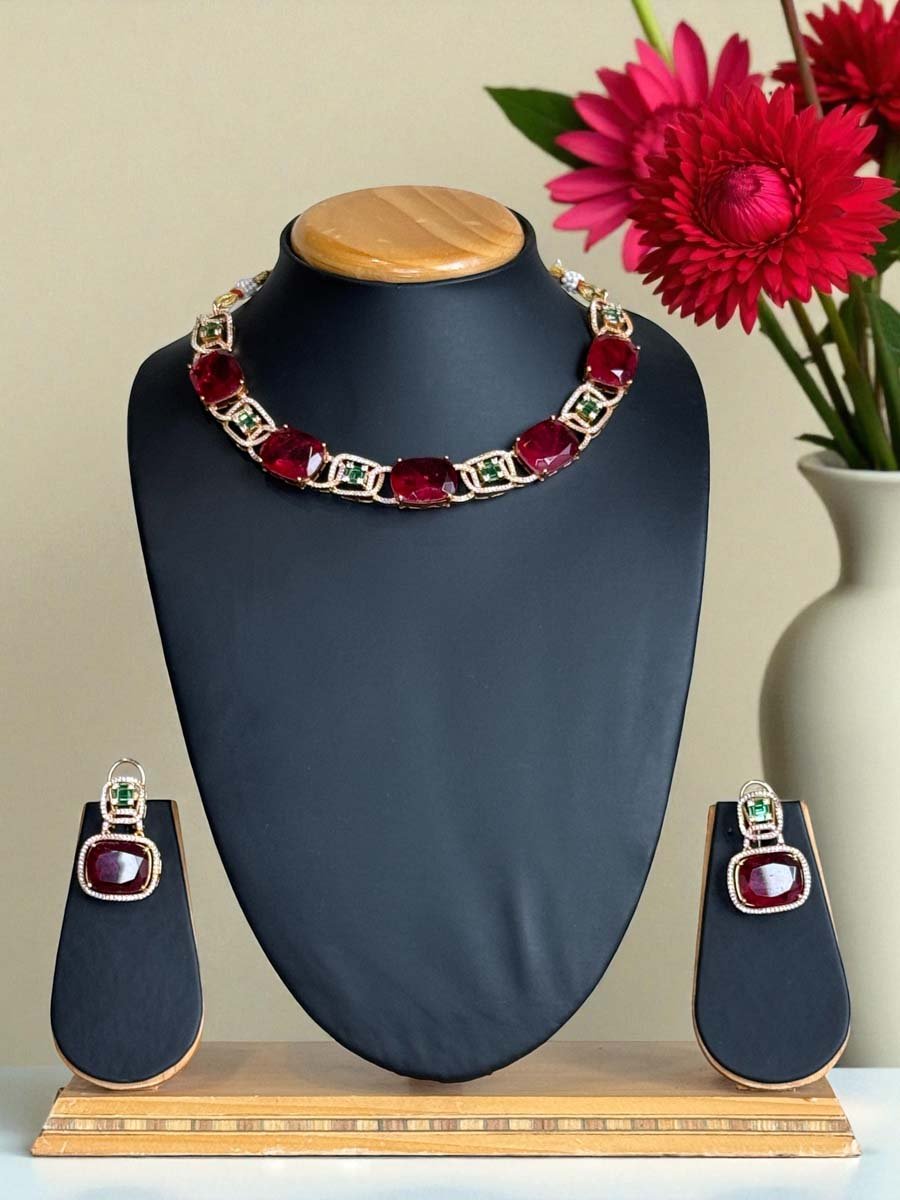 Bollywood Inspired Monalisa CZ Necklace Set