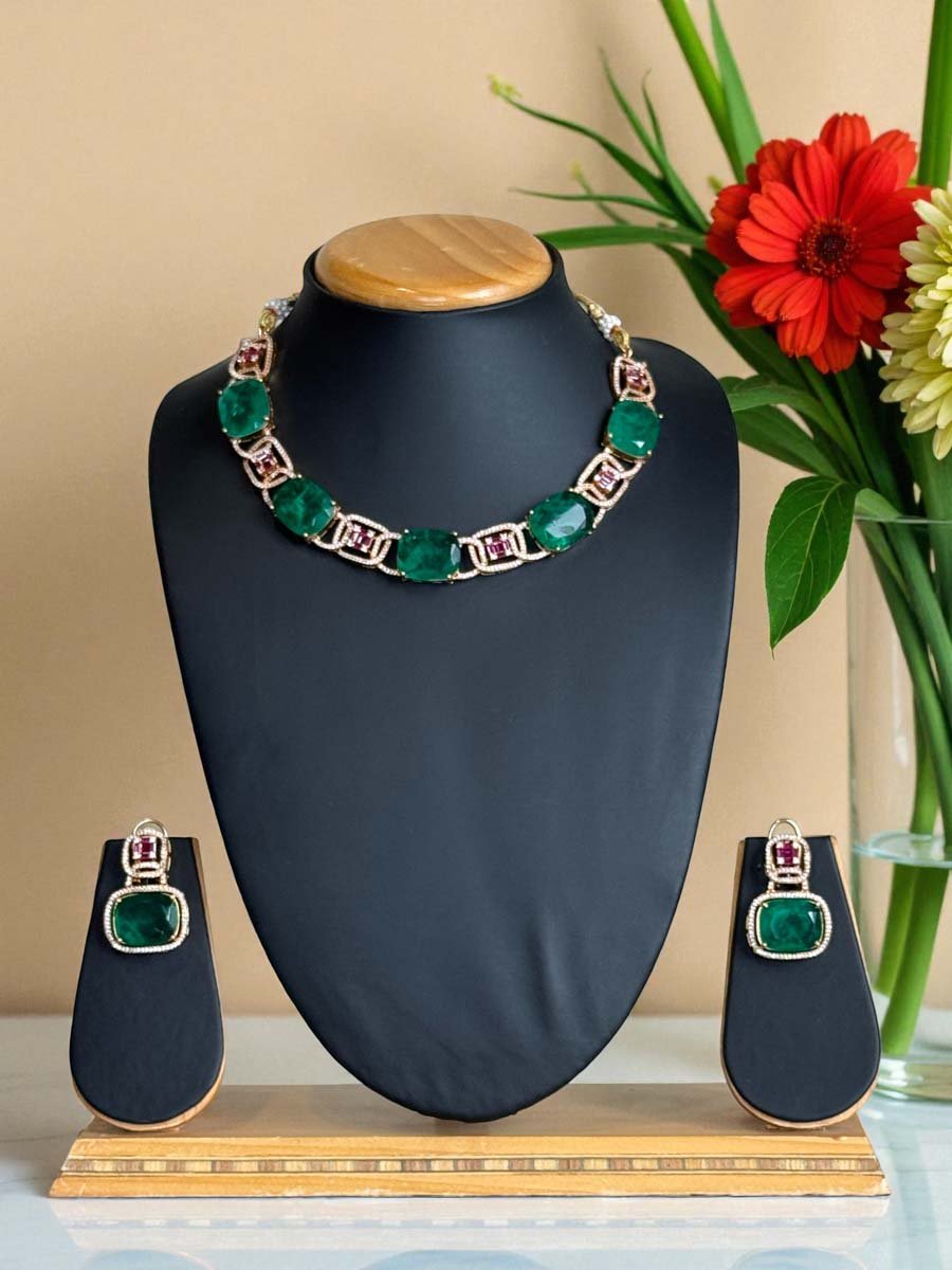 Bollywood Inspired Monalisa CZ Necklace Set