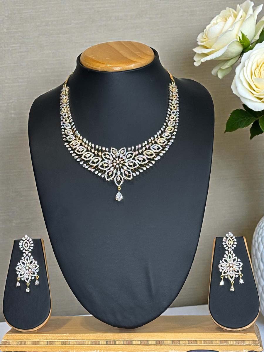 Famous Designer Two Tone CZ Necklace Set