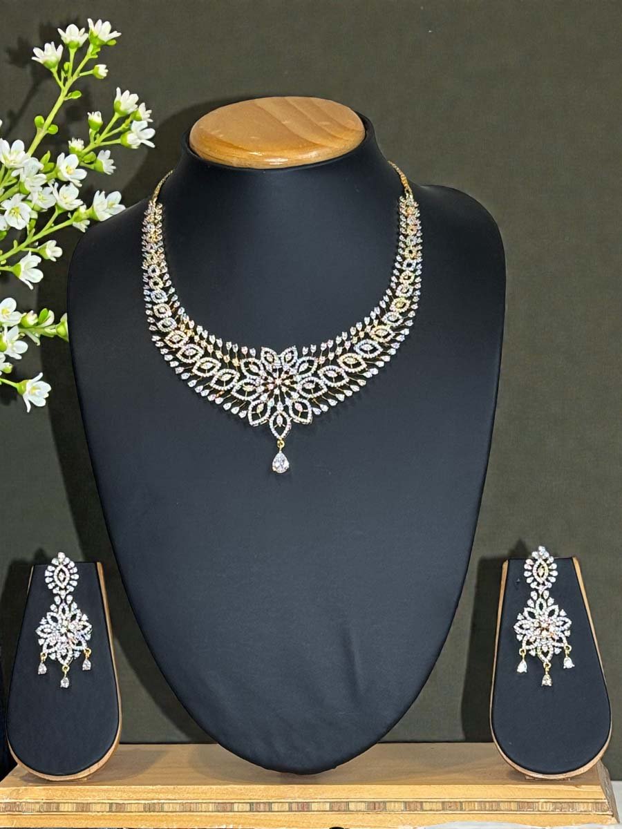 Famous Designer Two Tone CZ Necklace Set