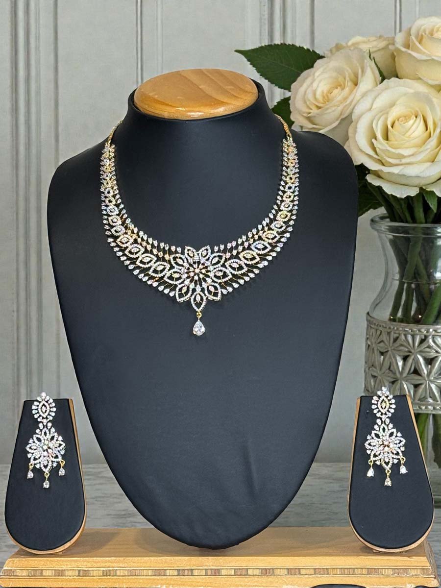 Famous Designer Two Tone CZ Necklace Set