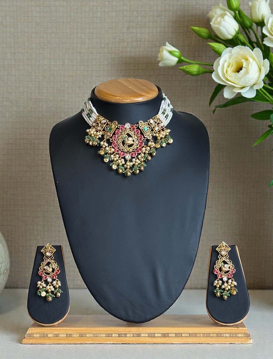 Bollywood Inspired Pachi Kundan Choker Set