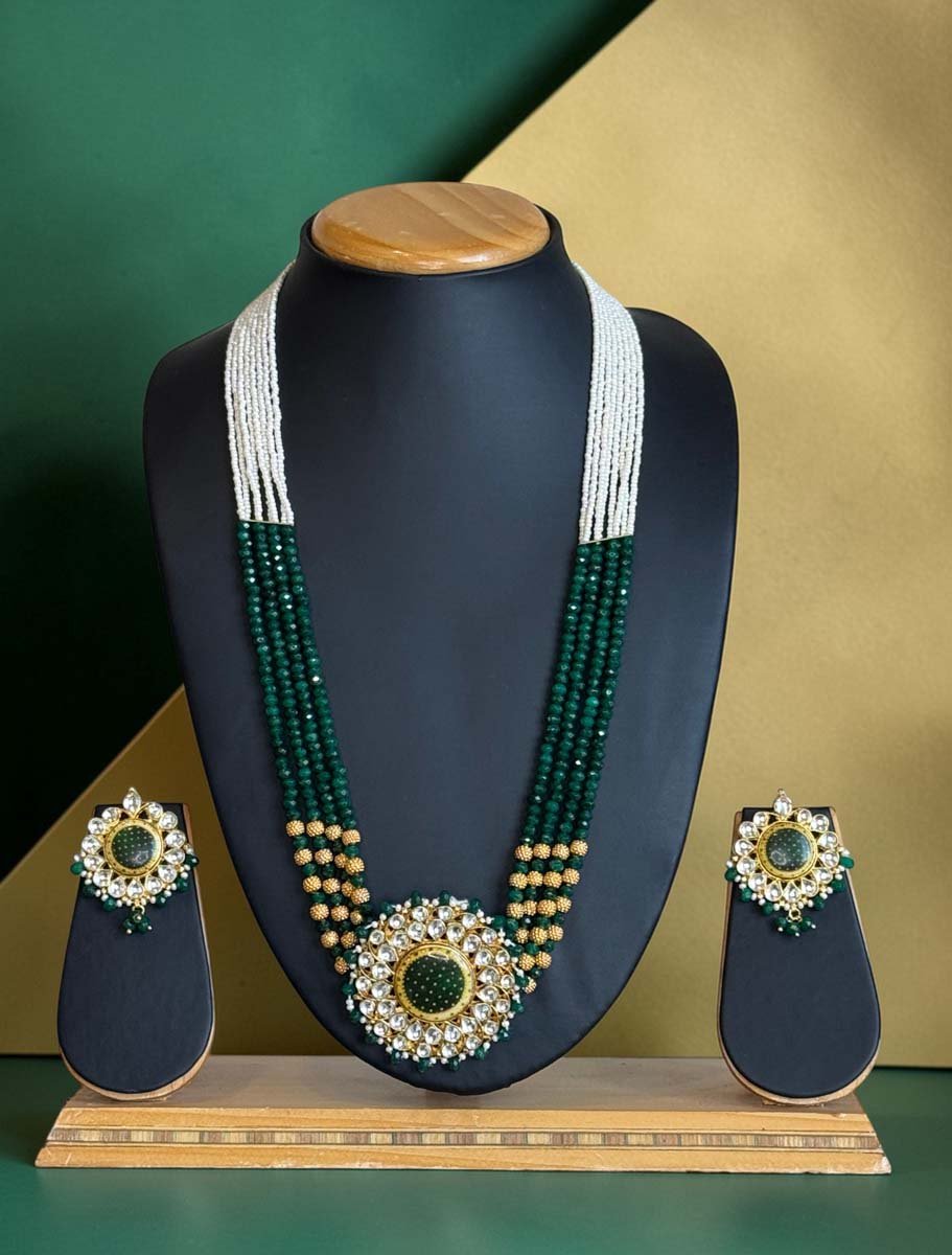 Emerald Pearl Layered Premium Kundan Necklace Set