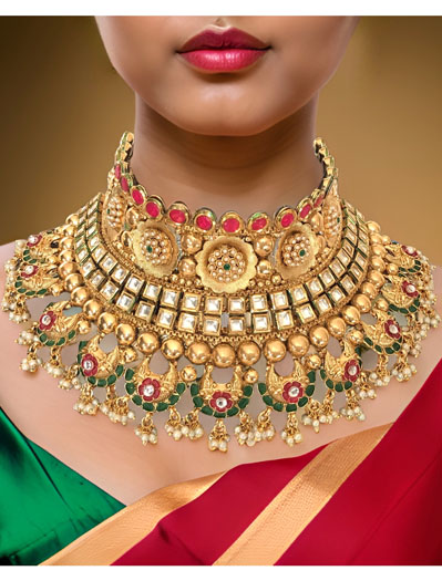 Real Kundan Semi Bridal Necklace Set with Maangtika