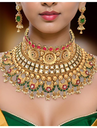 Real Kundan Semi Bridal Necklace Set with Maangtika