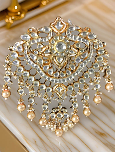 Pachi Kundan Long Rani Haar Pendant Set with Maangtikka