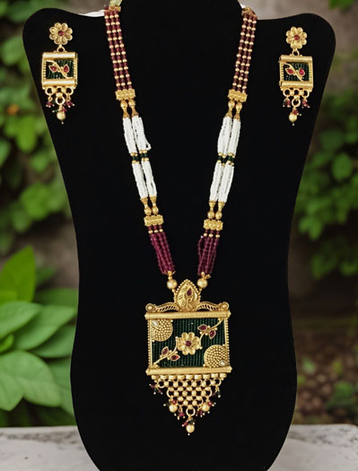 Polki Emerald Green Long Necklace Set