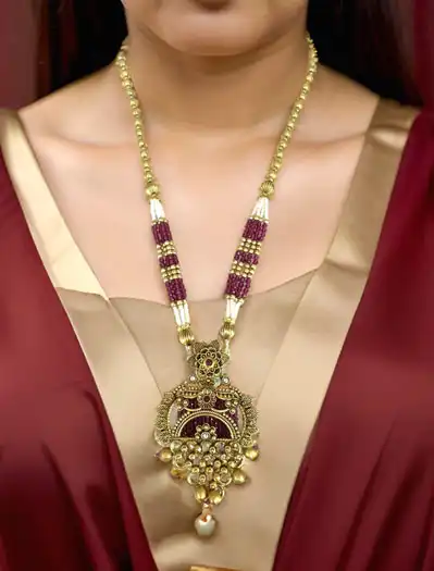 Matte Gold Rajwadi Necklace Set