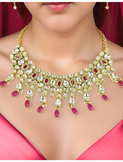 Kundan choker set with Ruby onyx beads