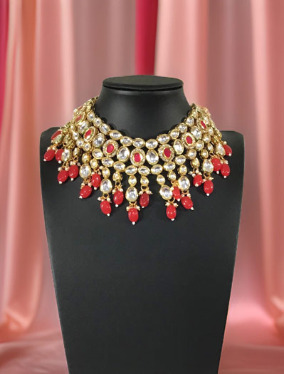 Kundan choker set with Ruby onyx beads