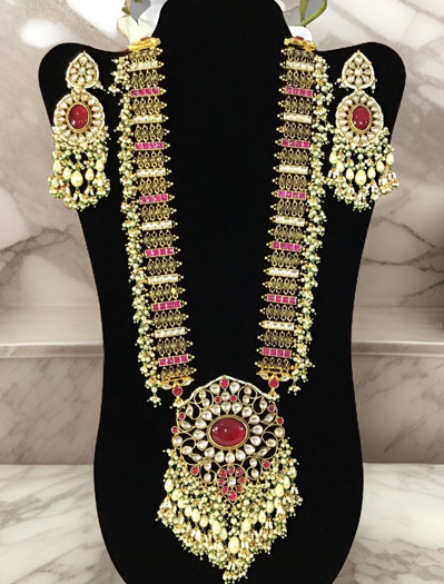 Ruby Pachi Kundan Rani Haar Necklace Set