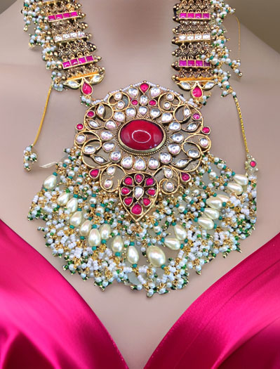 Ruby Pachi Kundan Rani Haar Necklace Set